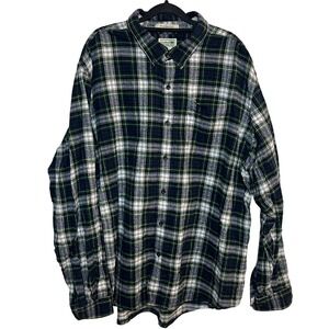 Vintage LL Bean Mens Scotch Plaid Flannel Shirt 2XL Green Blue Outdoorsy Rugged